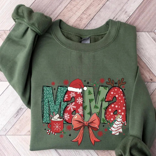 Christmas Mama Sweatshirt, Christmas Bow Mama Sweatshirt, Mama Sweatshirt , Cute Winter Cotton Crewneck