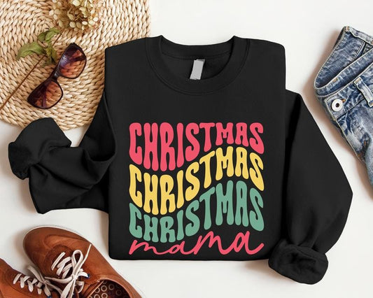 Christmas Mama Sweatshirt, Retro Mama Hoodie, Christmas Party Gift Sweater For Mom, New Mom Xmas Hoodie, Trendy Holiday Mother Sweater.