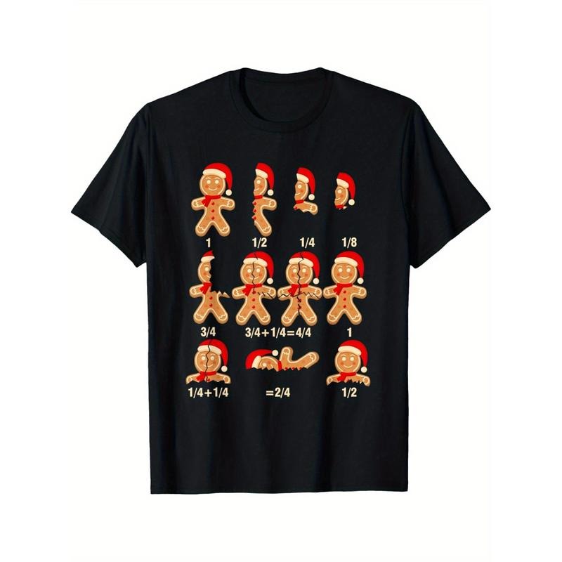 Christmas Math Teacher Equation Gingerbread With Santa Hat T-Shirt Summer Comfortable Casual Short Sleeve T-Shirt made in...