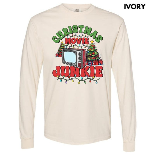 Christmas Movie Junkie Long Sleeve Comfort Colors T-Shirt 'NLB'
