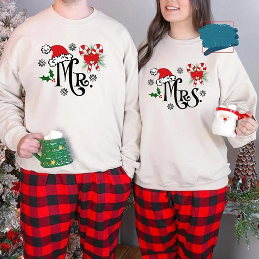Christmas Mr. Mrs. Matching Sweatshirt, Cute Couple Hubby Wifey, Matching Xmas Shirt, Matching Husband Wife,Christmas Future Mrs, Bride Xmas