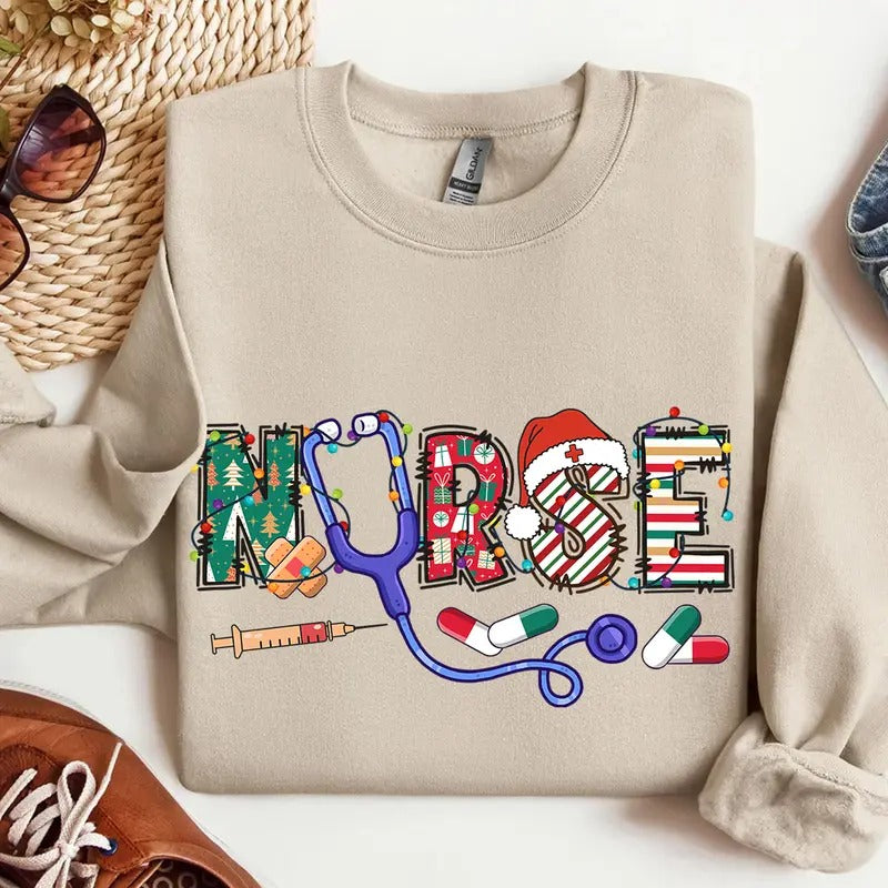 Christmas Nursing Sweatshirt, Nurse Christmas Sweater, Nurse Holiday Shirt, Christmas Gift for Nurse Hoodie | DripVista.com