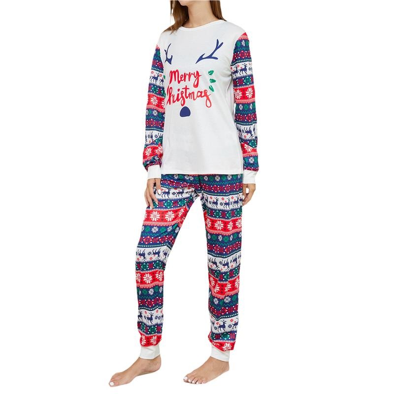 Christmas Pajamas for Women Long Sleeve Letter Print Tops + Snowflake Trousers Set Winter Sleepwear