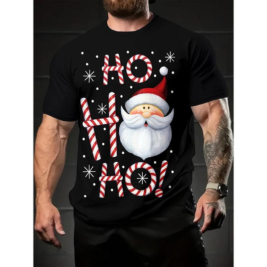 Christmas Pattern Print T-shirt, Men's Comfy Short Sleeve Crew Neck Tee, Men's Clothing For Summer Outdoor Activity Made in USA