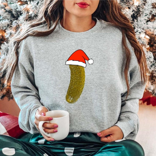 Christmas Pickle Sweatshirt, Xmas Celebration Sweater, Funny Vegetable Hoodie, Unisex Pickle Cucumber Lover Gift Long Sleeve, Holiday Sweater.
