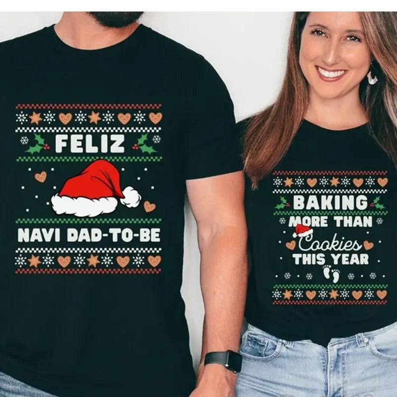 Christmas Pregnancy Announcement Shirts, Feliz Navidad Shirt Christmas Baby Reveal Ideas Matching Couples Sweatshirts Ugly Christmas Sweaters