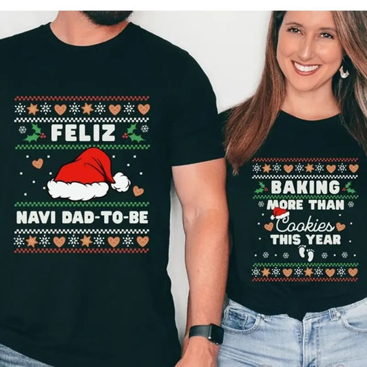 Christmas Pregnancy Announcement Shirts, Feliz Navidad Shirt Christmas Baby Reveal Ideas Matching Couples Sweatshirts Ugly Christmas Sweaters