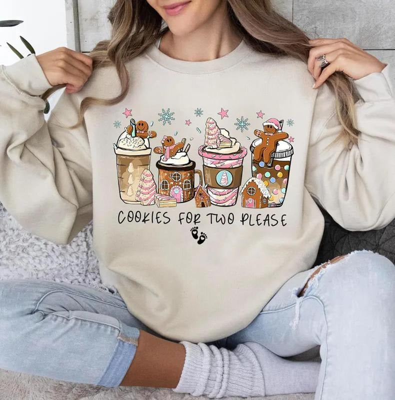 Christmas Pregnancy Announcement Sweatshirt, Cookies For Two Please, Christmas Pregnancy Shirt, Gingerbread Cookies, Maternity Christmas