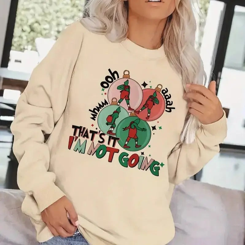 Christmas Print Sweatshirt, Casual  Crew Neck Sweatshirt, Women's Clothing Cotton Crewneck