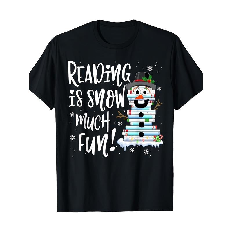 Christmas Reading Tee Snowman Book Tee Book Lover Reader Tee T-Shirt - 220g made in usa Hoodie, Sweatshirt | DripVista.com