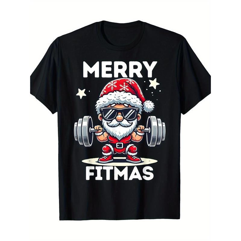 Christmas Santa Xmas Fitness Ugly Christmas Merry Fitmas T-Shirt - 220g made in usa Hoodie, Sweatshirt | DripVista.com