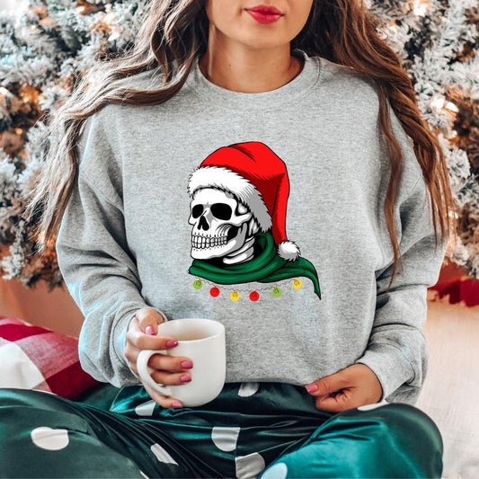 Christmas Skull Sweatshirt, Matching Christmas 2023 Sweater, Christmas Horror Hoodie, Holiday Celebration Gift Sweater, X-mas Party Skull Sweatshirt.