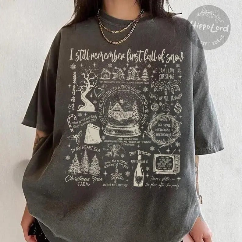 Christmas Songs Shirt, Christmas Song Lyrics Shirt, Song Lyrics Collage with Christmas Symbols & Lyrics Casual Hoodie,...