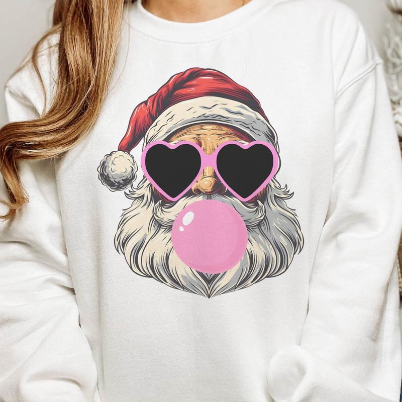 Christmas Sweatshirt Santa Christmas Pullover Bubblegum Santa Christmas Hoodie Sunglasses Santa Sweatshirt Santa Clause...