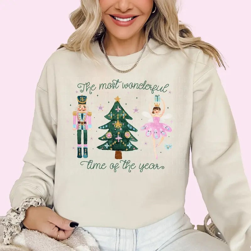 Christmas Sweatshirt The Most Wonderful Time Of The Year Holiday Shirts Groovy Nutcracker Sugar Plum Fairy Xmas Cotton Crewneck
