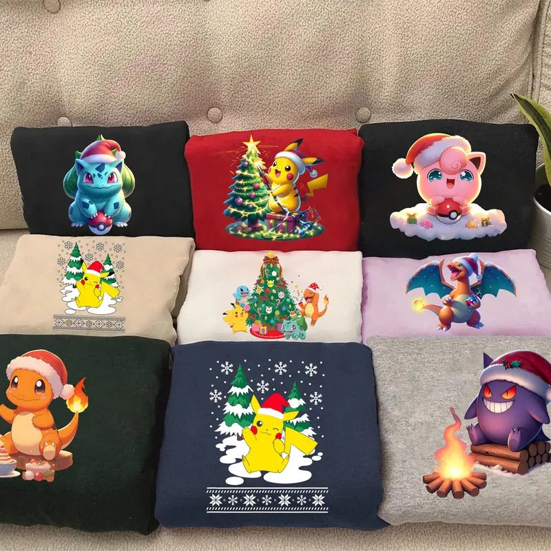 Christmas Sweatshirt, Anime Sweatshirt, Bulbasaur , Charmander Christmas, Gengar, Jigglypuff T-Shirts, Hoodie | DripVista.com