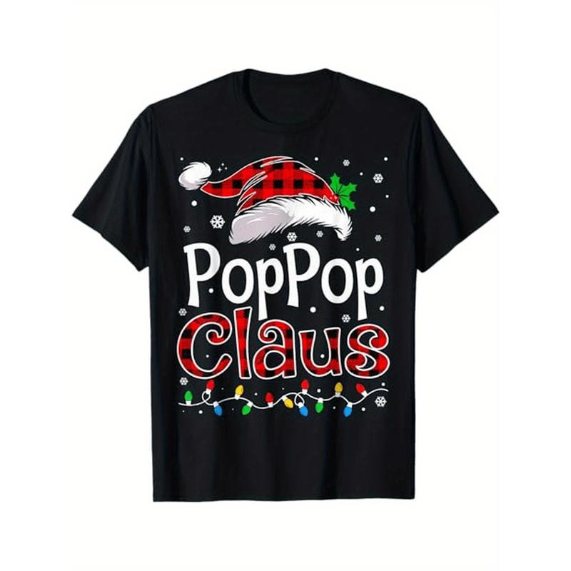 Christmas T-Shirt for Men, 100% Cotton Casual Round Neck Tee, Festive Print with Christmas Lights, Stretch Fabric, Regular Fit, Holiday Top for Grandpa, S-XXXL made in usa