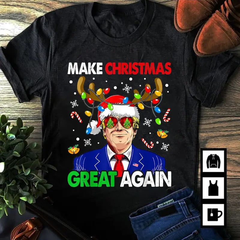 Christmas T-Shirt, Christmas Outfit T-Shirt, Christmas Gift, Make Christmas Great Again Funny Trump Ugly Christmas Men Sweater Gifts