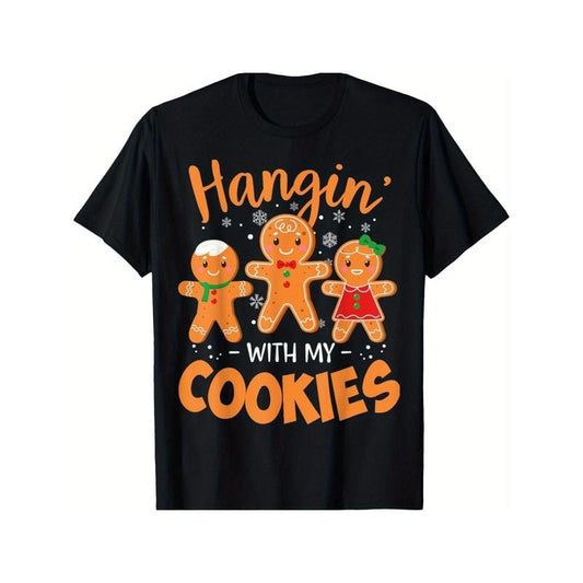 Christmas Teacher Hangin with My C-o-o-k-i-e-s Gingerbread T-Shirt for Men Women, Unsex Soft Fabric, Breathable, Comfortable Black Short Sleeve Tees Perfect for Autumn, Must-have Fashionable Tee Made in USA