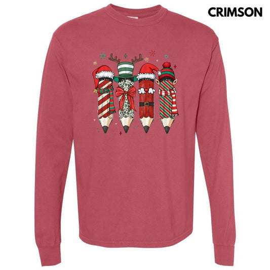Christmas Teacher Pencils Long Sleeve Comfort Colors T-Shirt