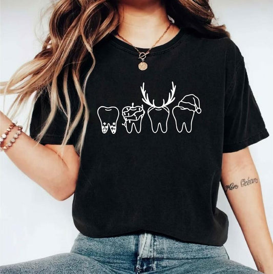 Christmas Teeth T-Shirt, Christmas Dentist Shirt, Merry Christmas Tee, Santa Tooth Tee, Christmas Dentist Student Gift Shirt, Dental Squad T-Shirt.