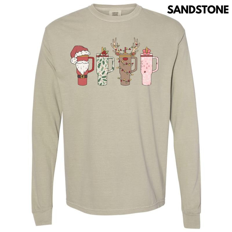 Christmas Theme Cups Long Sleeve Comfort Colors T-Shirt 'NLB' Hoodie, Sweatshirt | DripVista.com