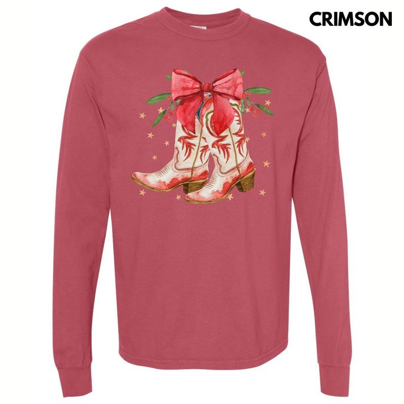 Christmas Time Boots Long Sleeve Comfort Colors T-Shirt 'NLB' Hoodie, Sweatshirt | DripVista.com