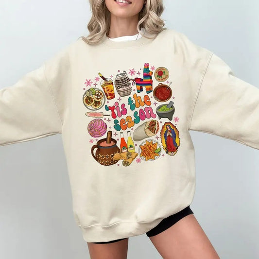 Christmas Tis The Season Sweatshirt, Mexican Christmas Hoodie, Spanish Christmas Sweater, Tamale Tumbler and Belt Bags Pan Dulce Crew Neck Shirt, Cafecito Y Chisme Womenswear Tee