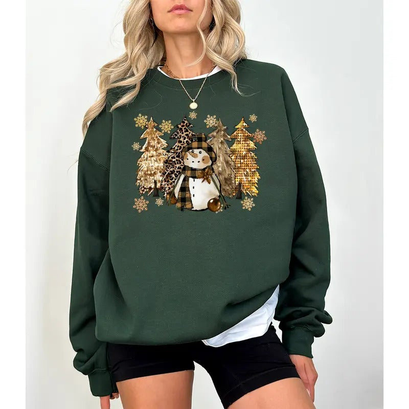 Christmas Tree & Snowman Sweatshirt, Christmas Sweater, Christmas Crewneck, Christmas Tree Sweatshirt, Holiday Sweaters for Women, Winter Sweatshirt