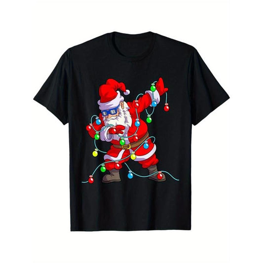 Christmas Tree Print Men's Cotton T-shirt, Graphic Tee Men's Xmas Outdoor Clothes, Men's Clothing, Casual Short Sleeve Crew Neck T-shirt, Tops For Men, Gift For Men made in usa