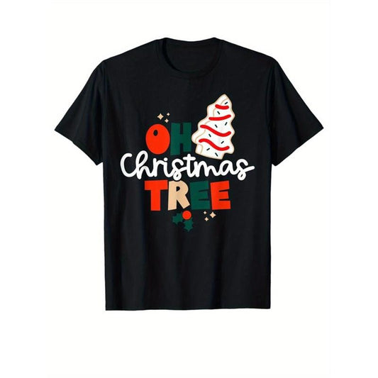 Christmas Tree Print Men's Cotton T-shirt, Graphic Tee Men's Xmas Outdoor Clothes, Men's Clothing, Casual Short Sleeve Crew Neck T-shirt, Tops For Men, Gift For Men made in usastyle{n002}10