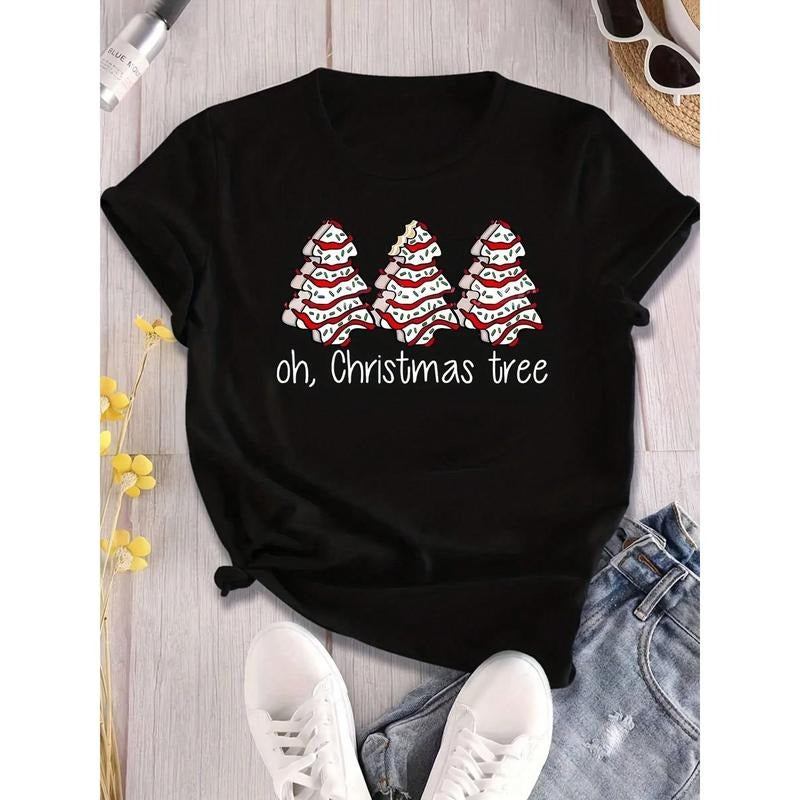 Christmas Tree Print T-Shirt For Casual Wear, Suitable For Summer Gunpla brand Gift Giving Hoodie, Sweatshirt | DripVista.com