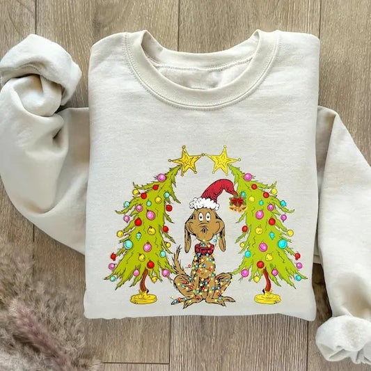 Christmas Tree Shirt, With Dog Max Whoooooville Tree Sweatshirt, Whiiiiimsical Green Star Tree, Trendy Dog Christmas Tree  T-shirt, sweater and Hoodie