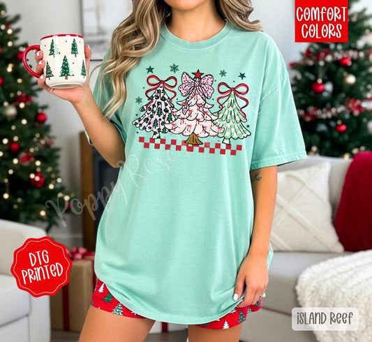 Christmas Tree Trio Comfort Colors, Trendy Women's Holiday Tshirt