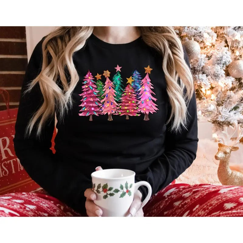 Christmas Trees Shirt, Christmas Shirt,s For Women Christmas Tee Christmas TShirt Top Womenswear
