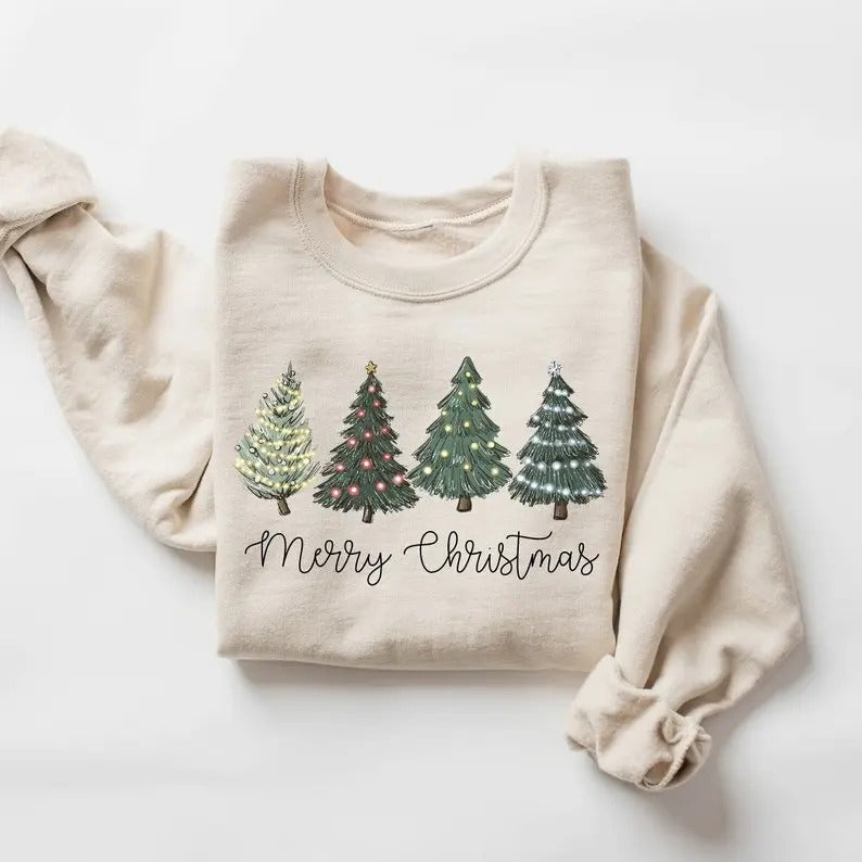 Christmas Trees Sweatshirt, Merry Christmas Sweatshirt, Holiday Sweater, Womens Holiday Sweatshirt, Christmas Shirt Hoodie