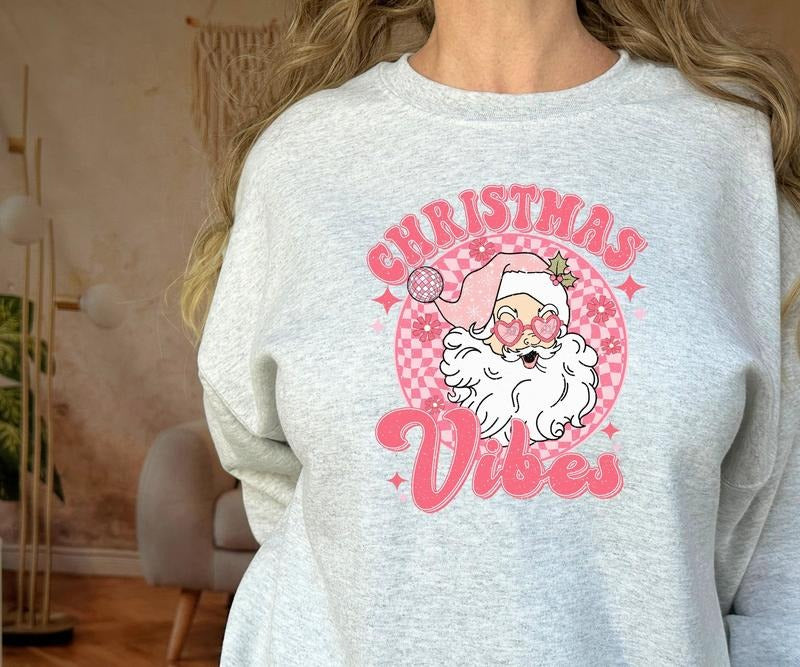 Christmas Vibes Santa Crewneck Sweatshirt T-Shirts, Hoodie | DripVista.com