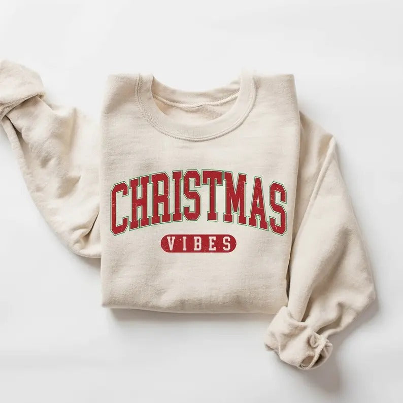 Christmas Vibes Sweatshirt, Womens Christmas Sweatshirt, Holiday Sweater, Cute Christmas Sweatshirt, Christmas Gift,...
