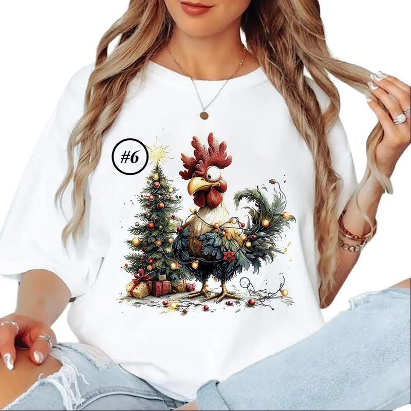 Christmas Watercolor Rooster cute Chicken Graphics CUSTOM funny Unisex T-shirt Hoodie Sweatshirt 1 Cotton Top | DripVista.com