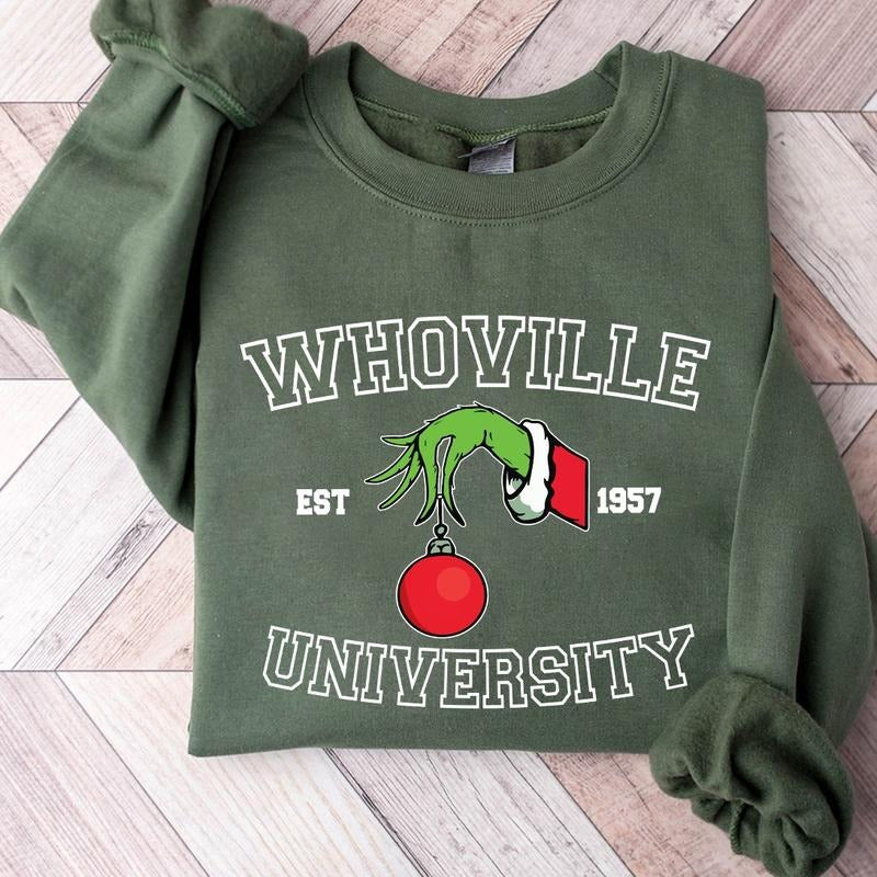 Christmas Whoville University Est 1957 Crewneck Sweatshirt, Hoodie, T-shirt, Cute Christmas Gifts | DripVista.com