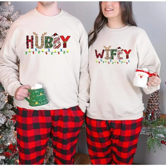 Christmas Wifey Hubby Xmas Sweatshirt, Couple Married Xmas Shirt, Married Pjs, Couple Matching Holiday Pjs, Hubby Wifey Gift for Christmas
