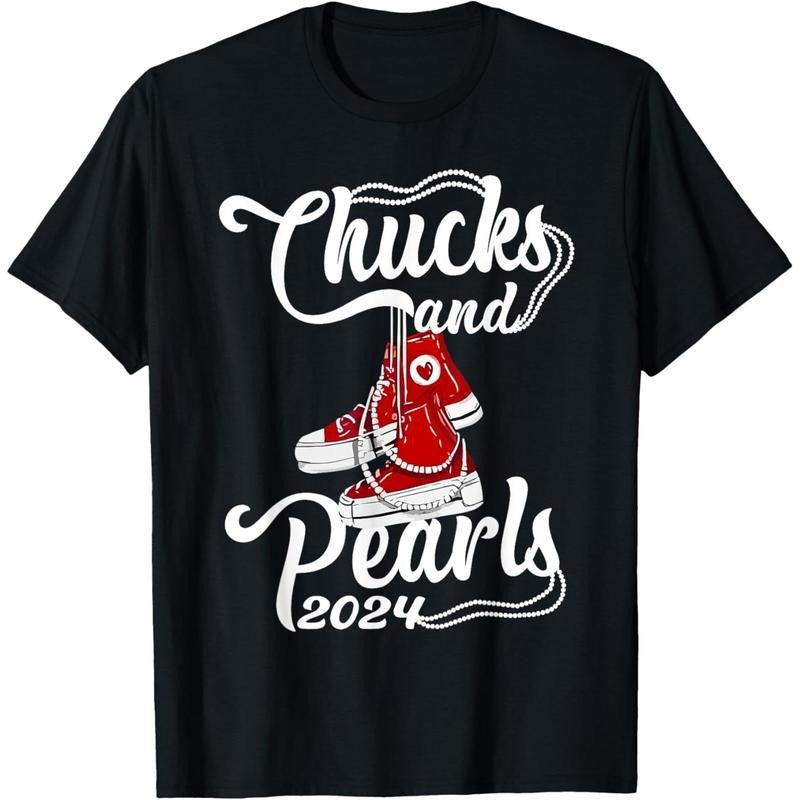 Chucks And Pearls Kamala Harris 2024 Support Gifts Women T-Shirt made in usa