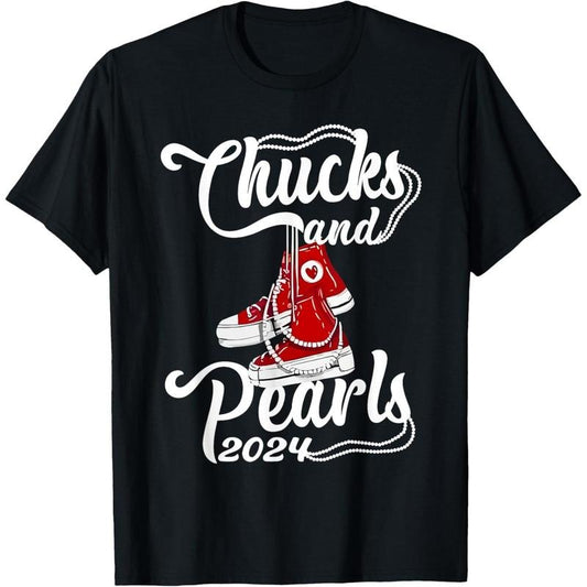 Chucks And Pearls Kamala Harris 2024 Support Gifts Women T-Shirt made in usa