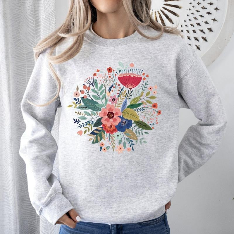 Circular Floral Folk Art Sweatshirt T-Shirts, Hoodie | DripVista.com