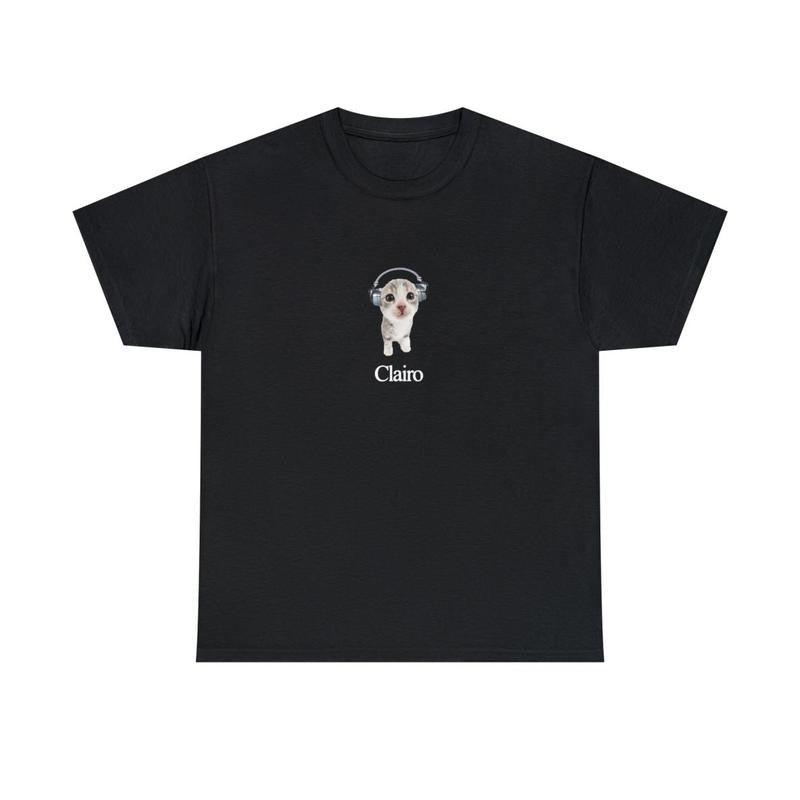 Clairo Cat T Shirt Fan Merch Cute Cat Listening to Music Funny Shirt, Wardrobe Staple, For Any Season, Clean Lines, Minimalist