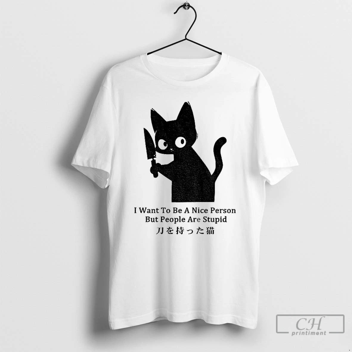 Classic Black Cat Holding Knife I Want To Be A Nice Person But People Are T-Shirts, Hoodie, Sweatshirt | DripVista.com
