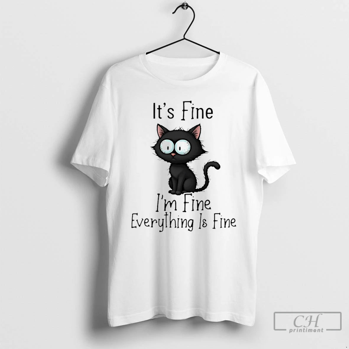 Classic Black Cat Its Fine Everything Is Fine T-Shirts, Hoodie, Sweatshirt | DripVista.com