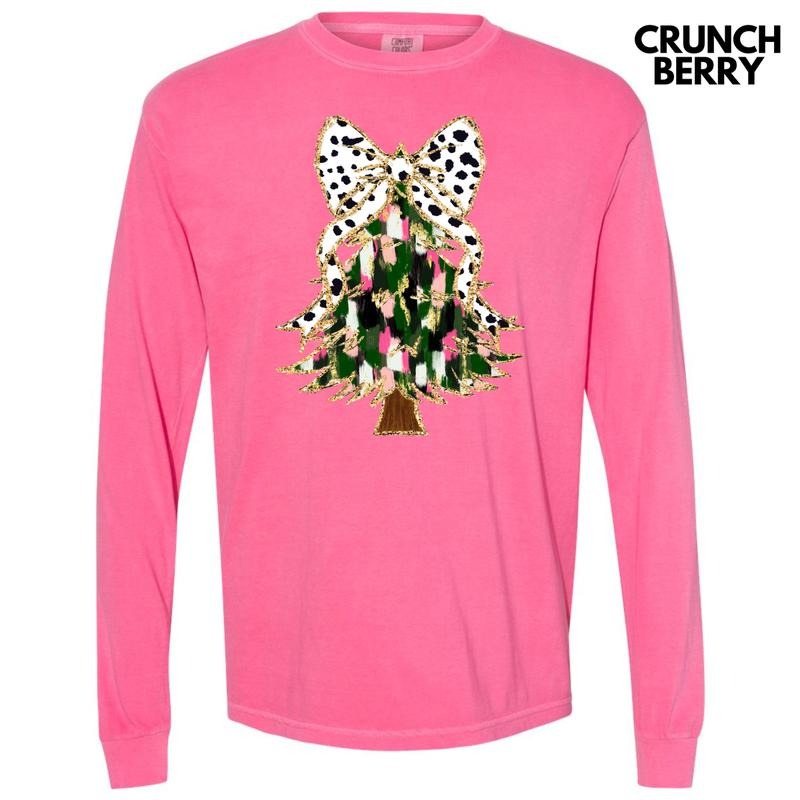 Classic Brushstroke Christmas Tree Long Sleeve Comfort Colors T-Shirt 'NLB' Hoodie, Sweatshirt | DripVista.com