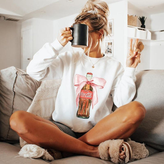 Classic Coke Pink Bow Sweatshirt Regular Coca Cola Crewneck Cola Lover I Need A Coke Funny Shirt Coke Lover Sweater Coke Long Sleeve