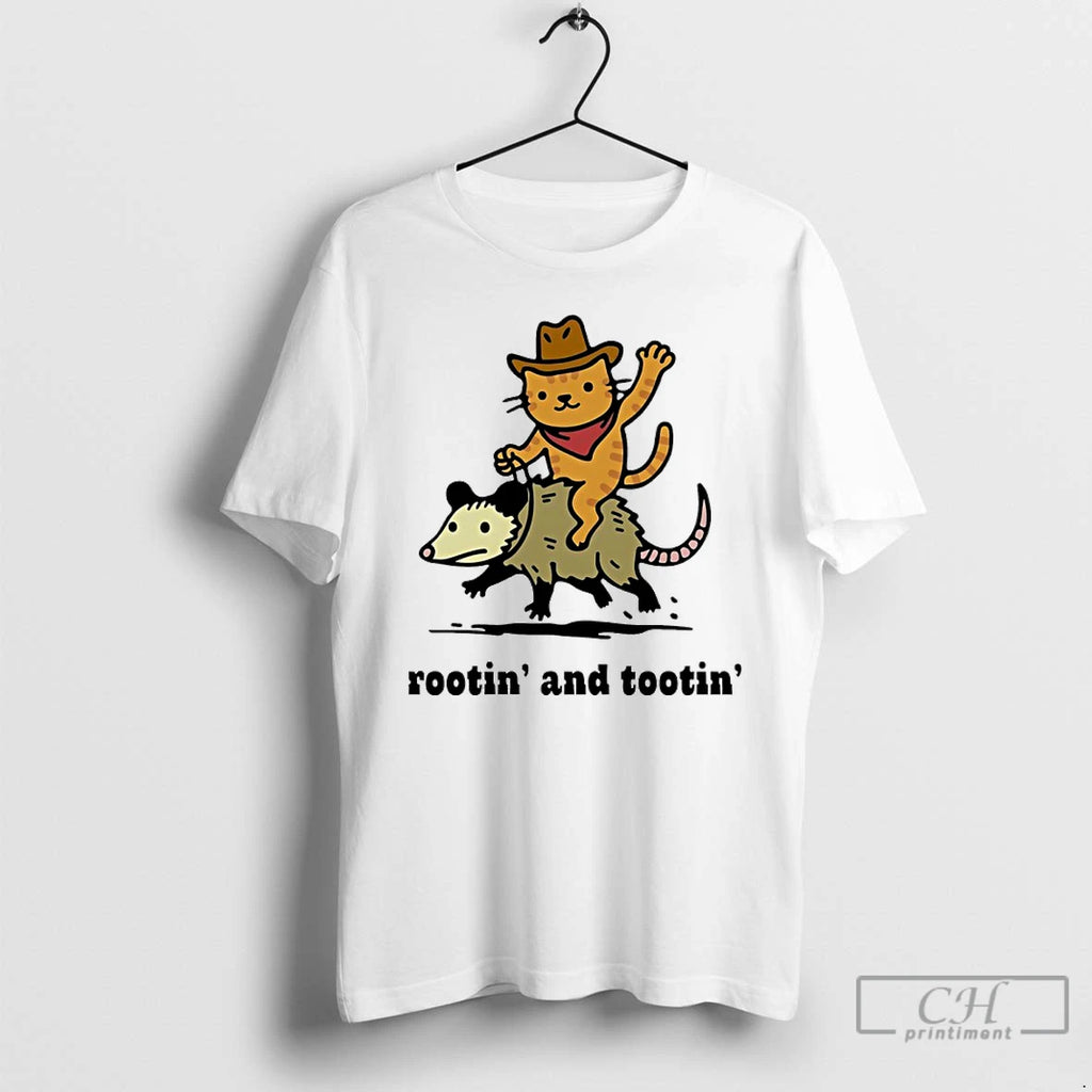 Classic Cowboy Cat Riding Possum Rootin And Tootin Funny T-Shirts, Hoodie, Sweatshirt | DripVista.com